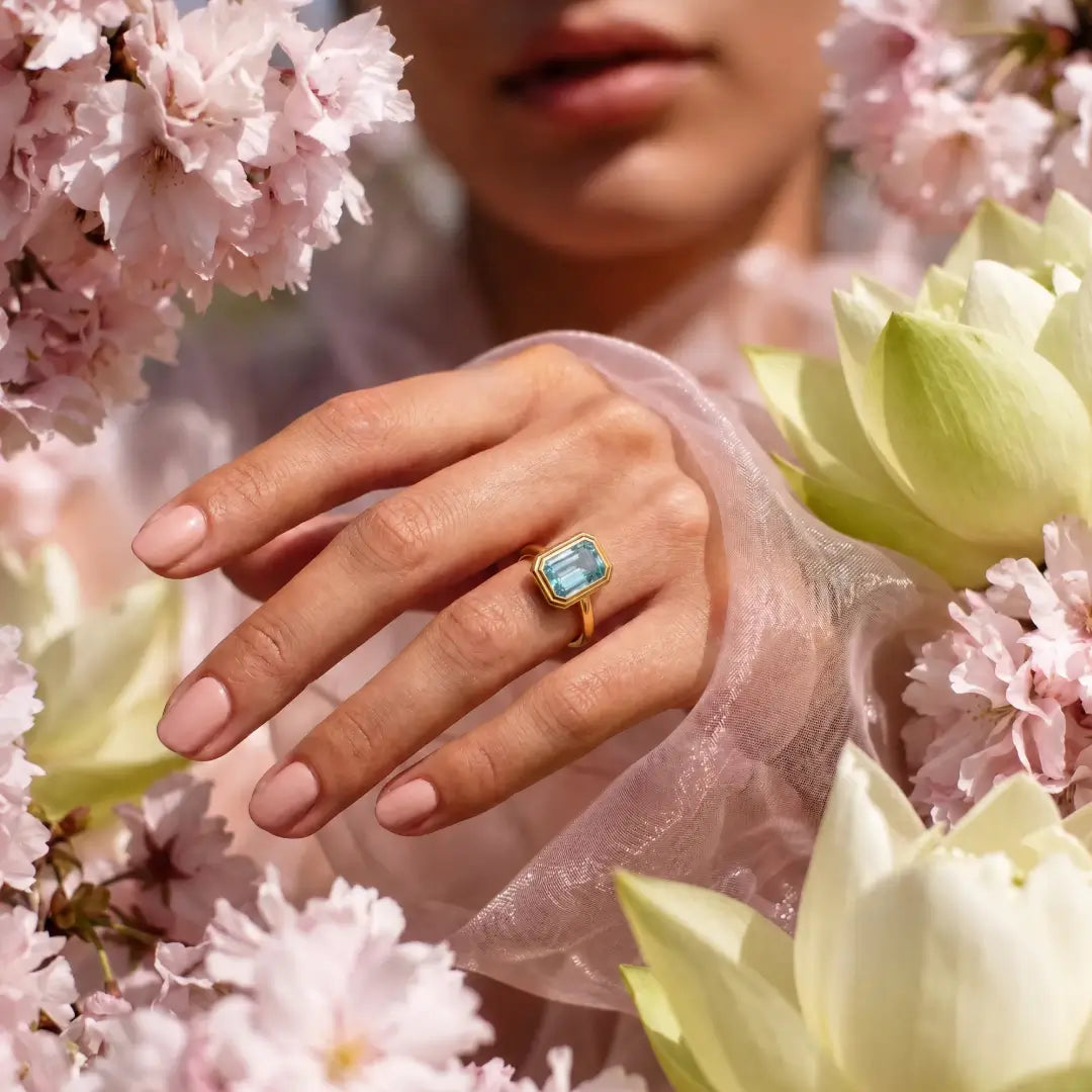 Kai 14k Gold Bella North-South Natural Emerald-Cut 2.20ctw Aquamarine Ring