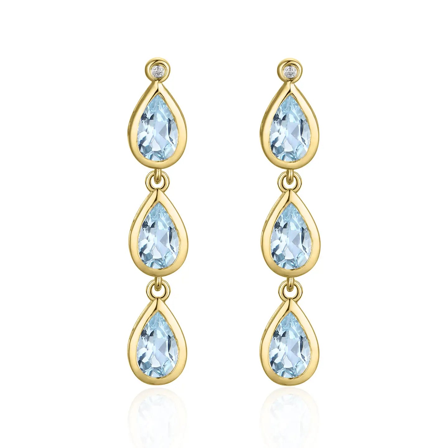 Venus Tears Pear Natural Aquamarine Diamond Drop Earrings 14k yellow gold
