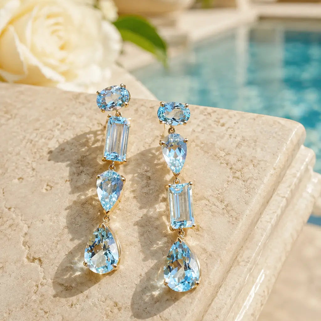 (SOLD) Garden Melody AIGS Certified 11.44 ctw Santa Maria Blue Aquamarine Drop Earrings (One-of-a-Kind)