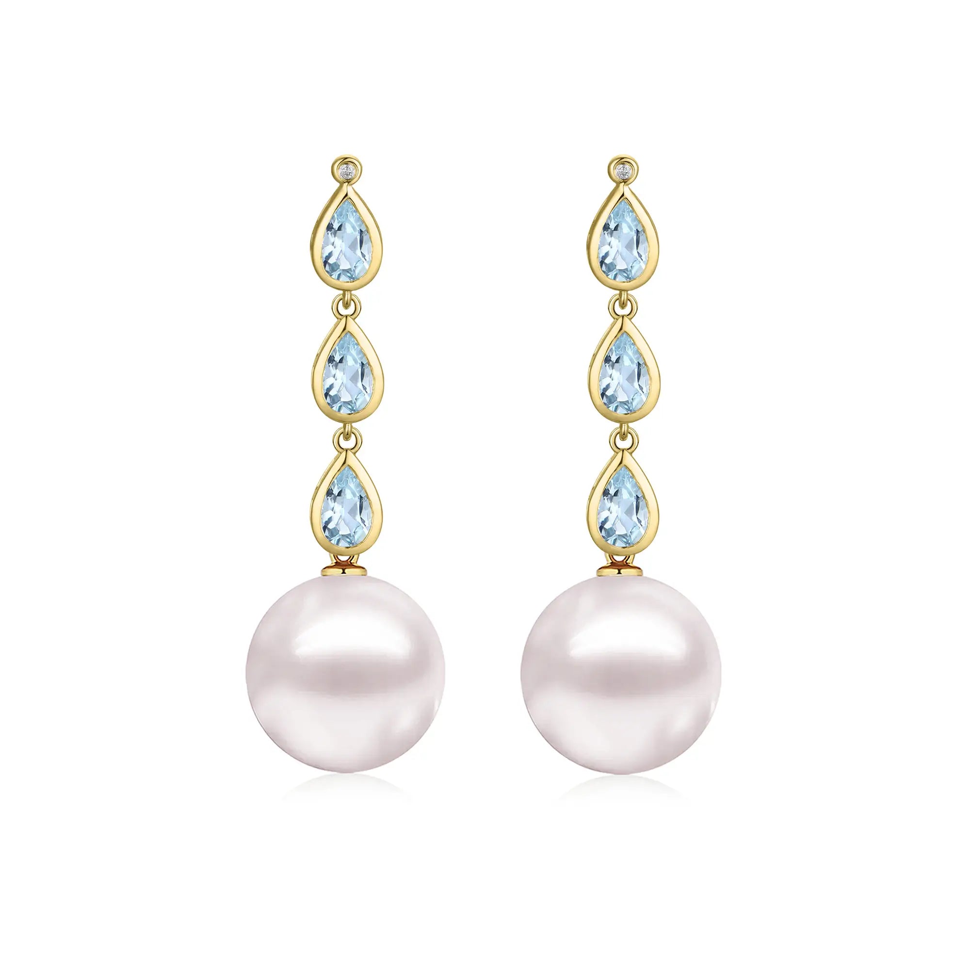 Venus Tears Aquamarine Diamond 12-13mm cultured Pearl Convertible Drop Earrings 14k yellow gold