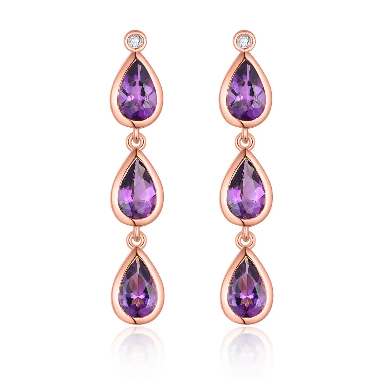 Venus Tears Amethyst Diamond Drop Earrings 14K Rose gold 