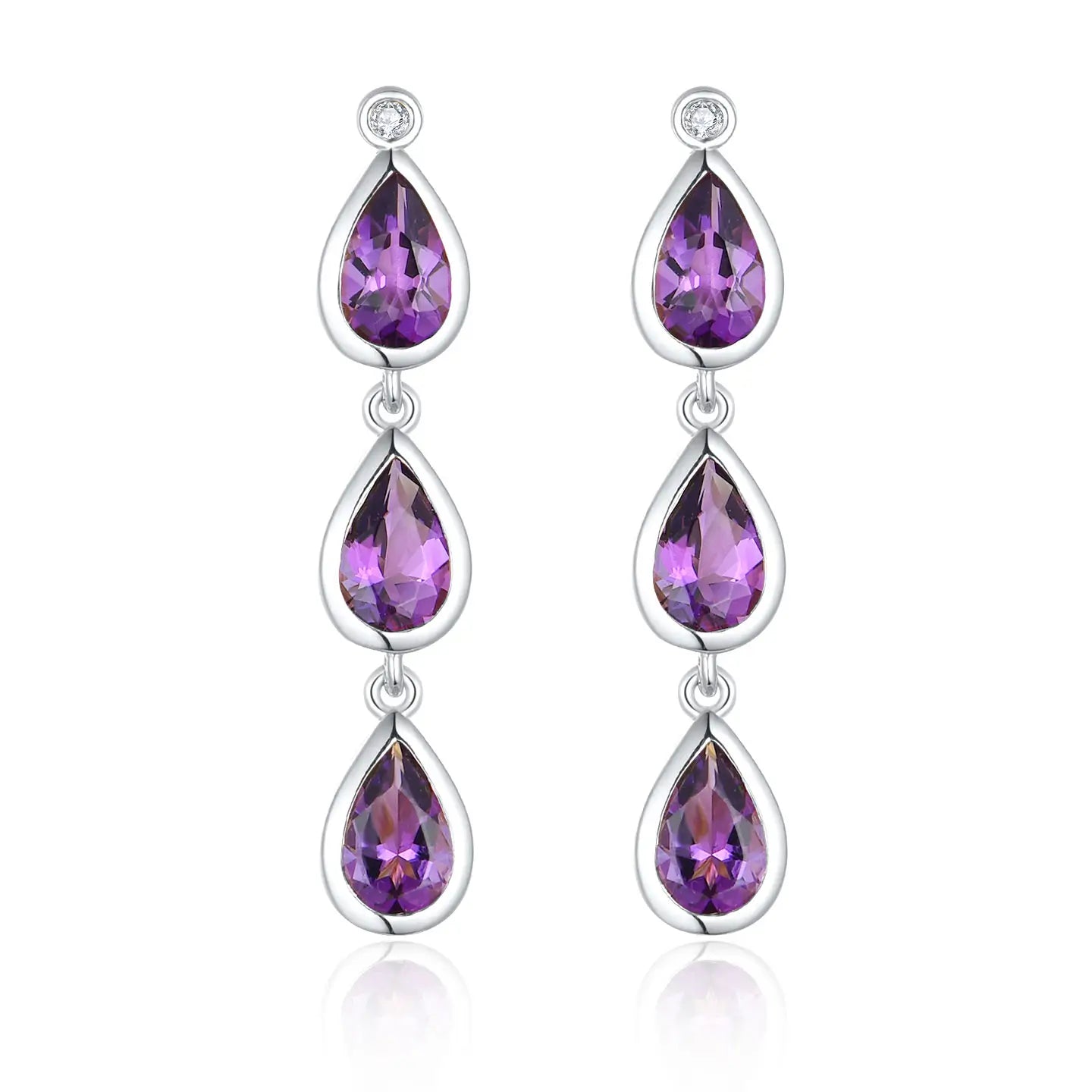 Venus Tears Amethyst Diamond Drop Earrings 14K white gold 