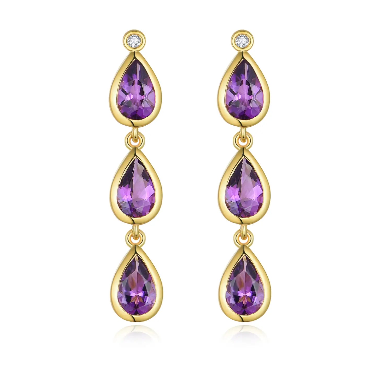 Venus Tears Pear Amethyst Diamond Drop Earrings 14K Yellow gold 