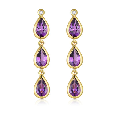Venus Tears Pear Amethyst Diamond Drop Earrings 14K Yellow gold 