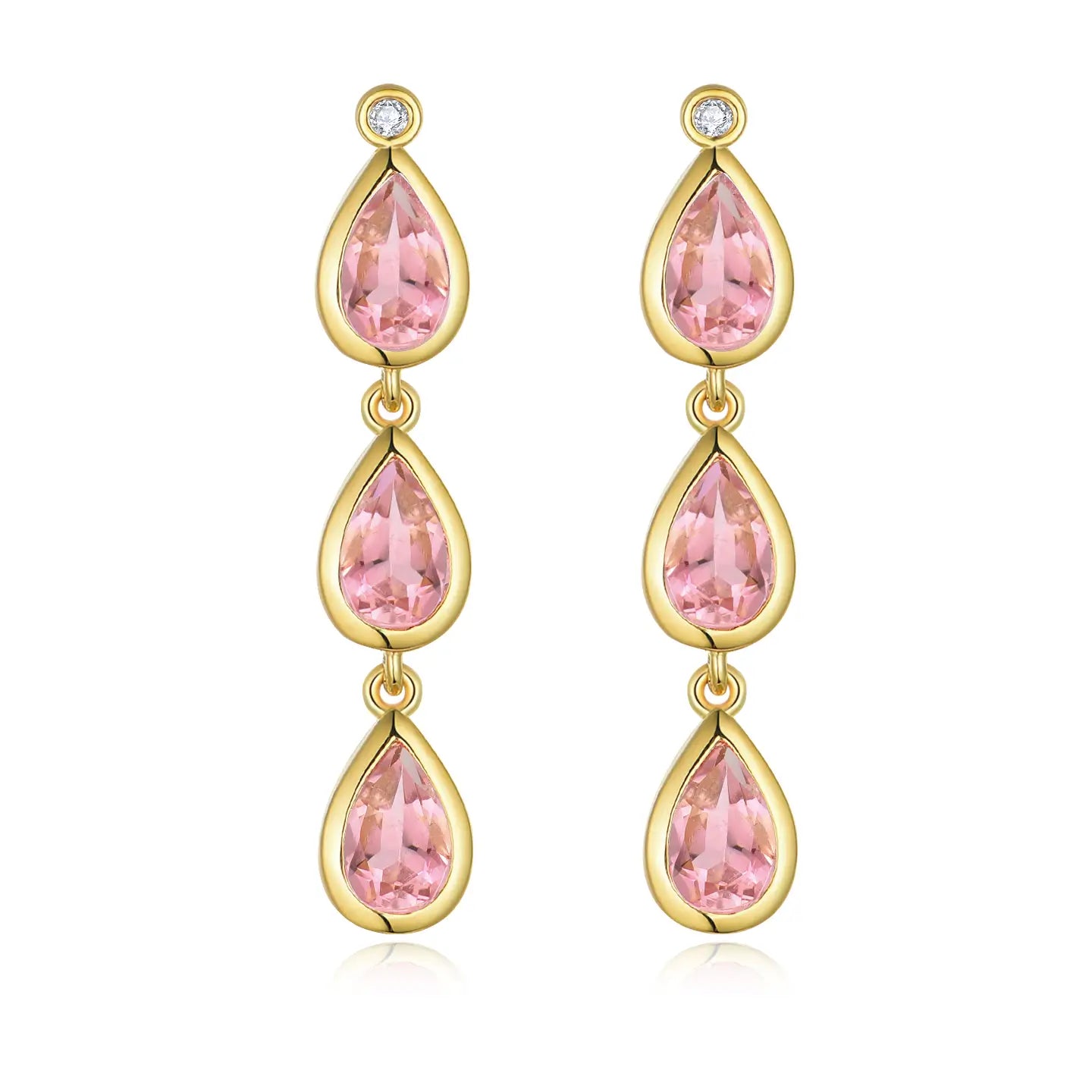 Venus Tears pear natural Pink Tourmaline Diamond Drop Earrings 14k yellow gold