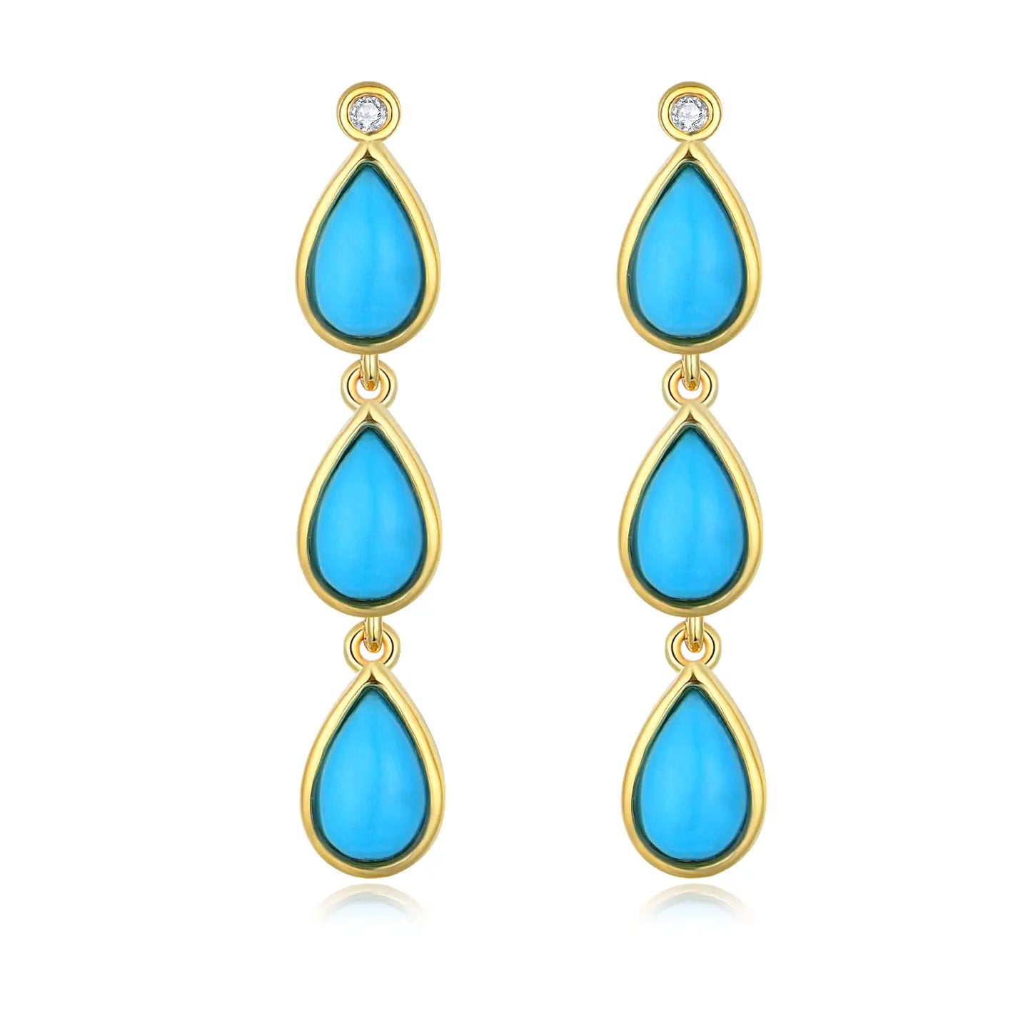 Venus Tears Turqouise Diamond Drop Earrings 14k yellow gold