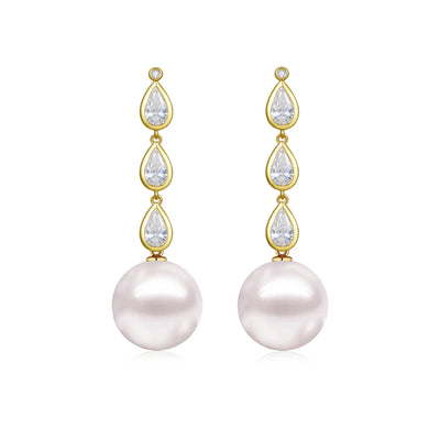 Venus Tears Lab Grown Diamond  Pearl Convertible Drop Earrings 14k yellow gold