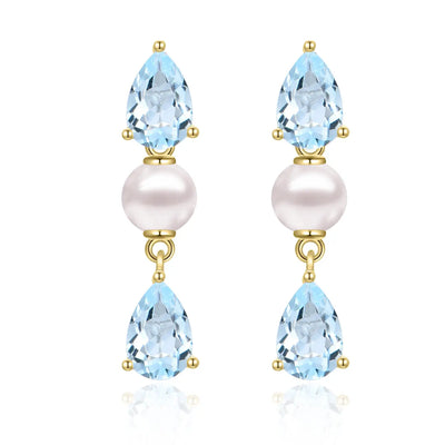 Venus Tears Natural Aquamarine Pearl Drop Earrings 14k yellow gold