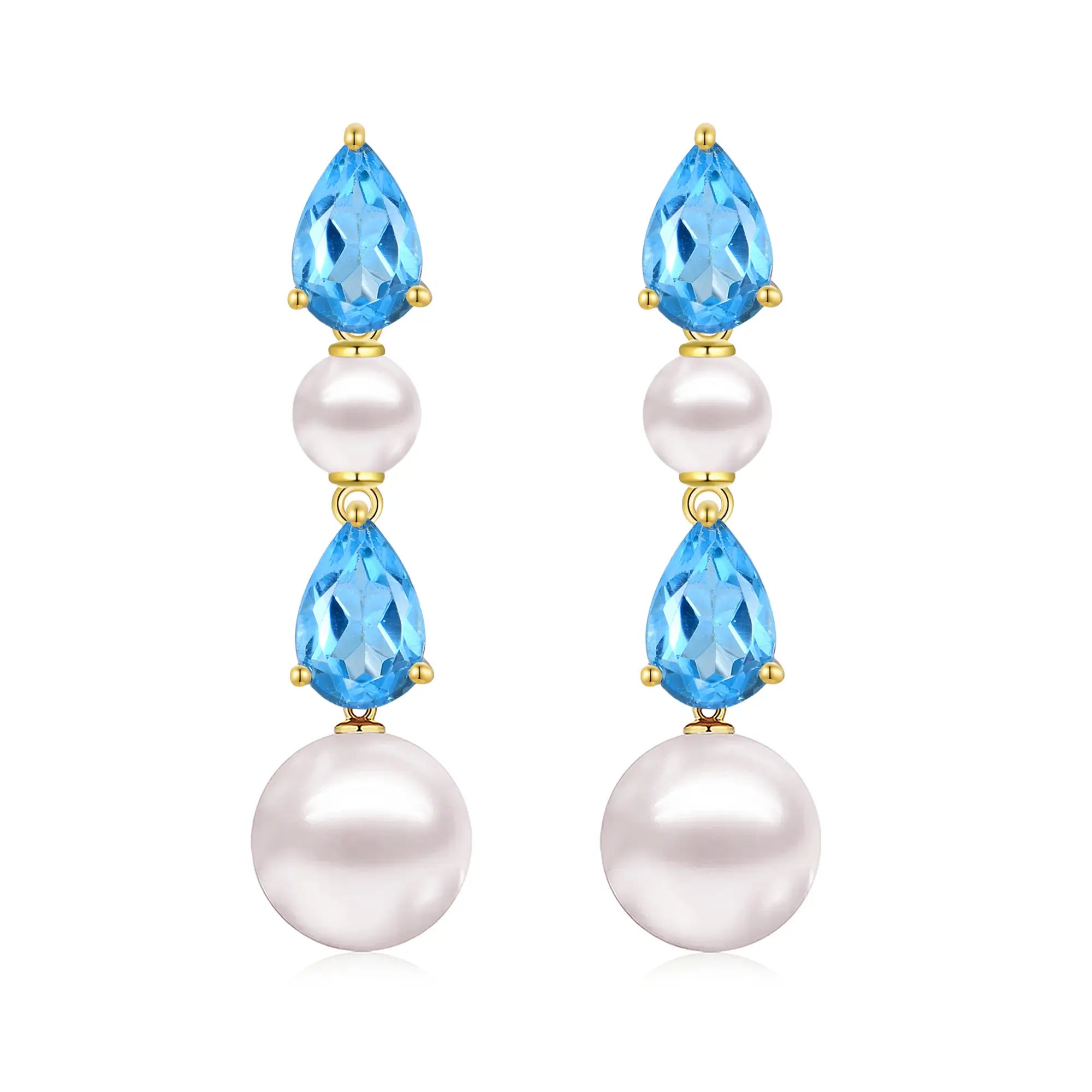 Venus Tears Natural Topaz Duo Pearl Drop Earrings 14k yellow gold