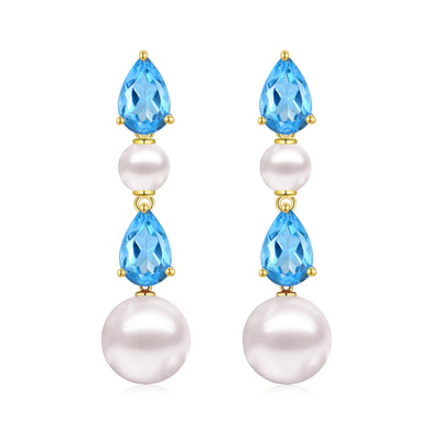 Venus Tears Natural Topaz Duo Pearl Drop Earrings 14k yellow gold