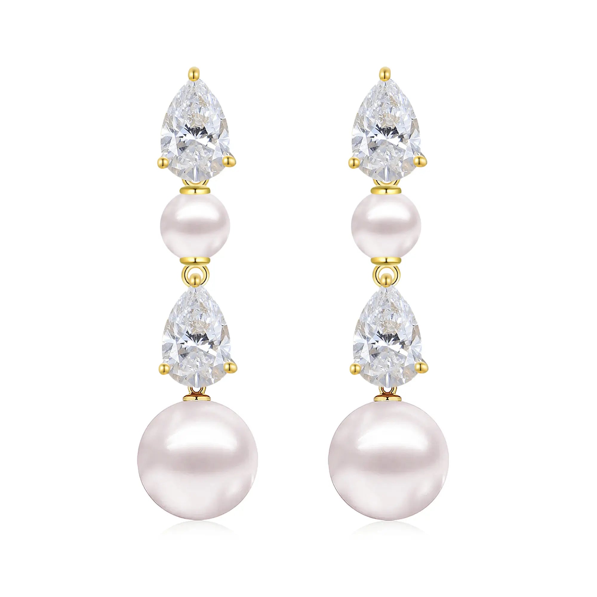 Venus Tears Lab Grown Diamond Duo Pearl Drop Earrings 14k Yellow Gold