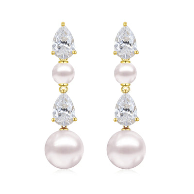 Venus Tears Lab Grown Diamond Duo Pearl Drop Earrings 14k Yellow Gold