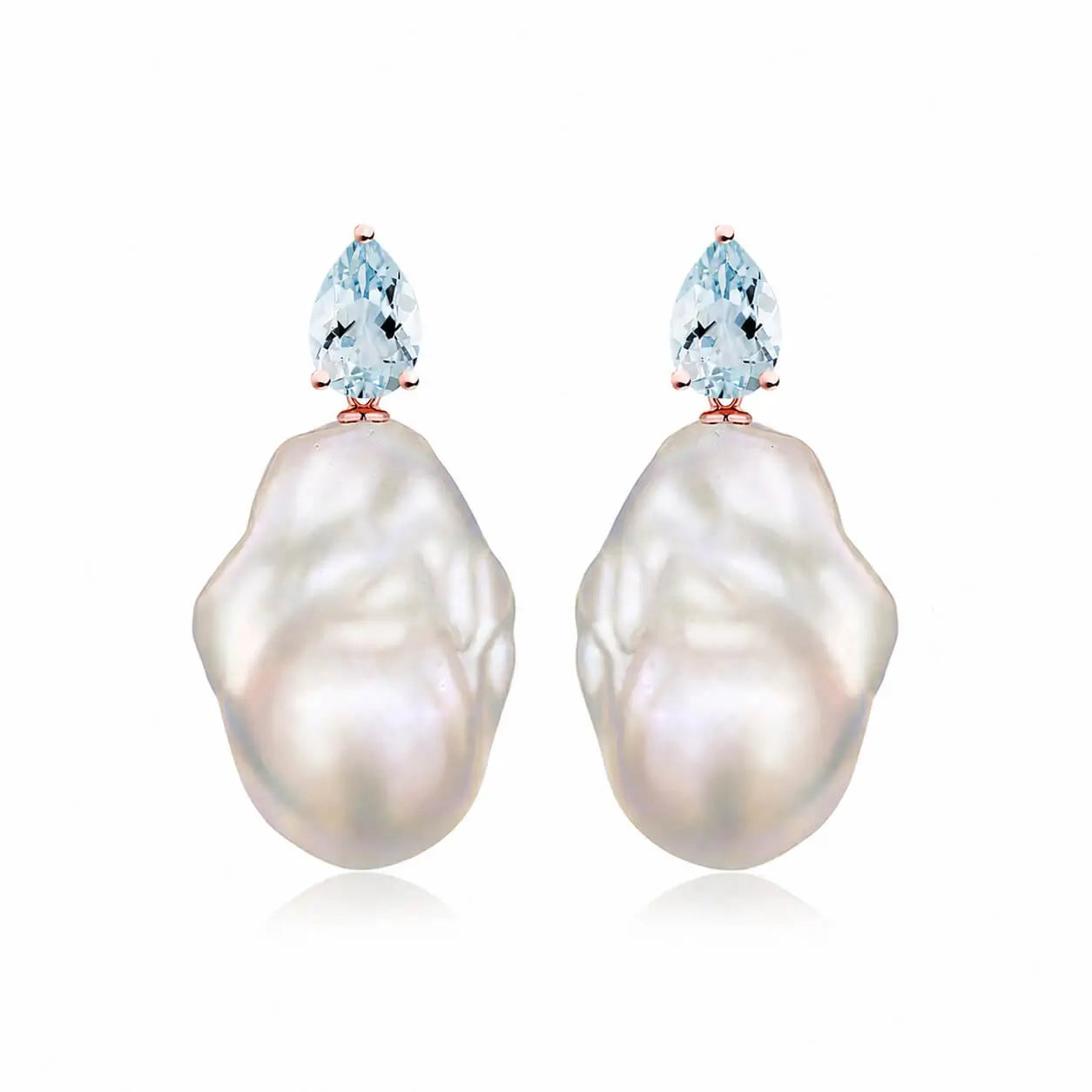Venus Tears Natural Aquamarine Baroque Pearl Convertible Drop Earrings in 14k rose gold
