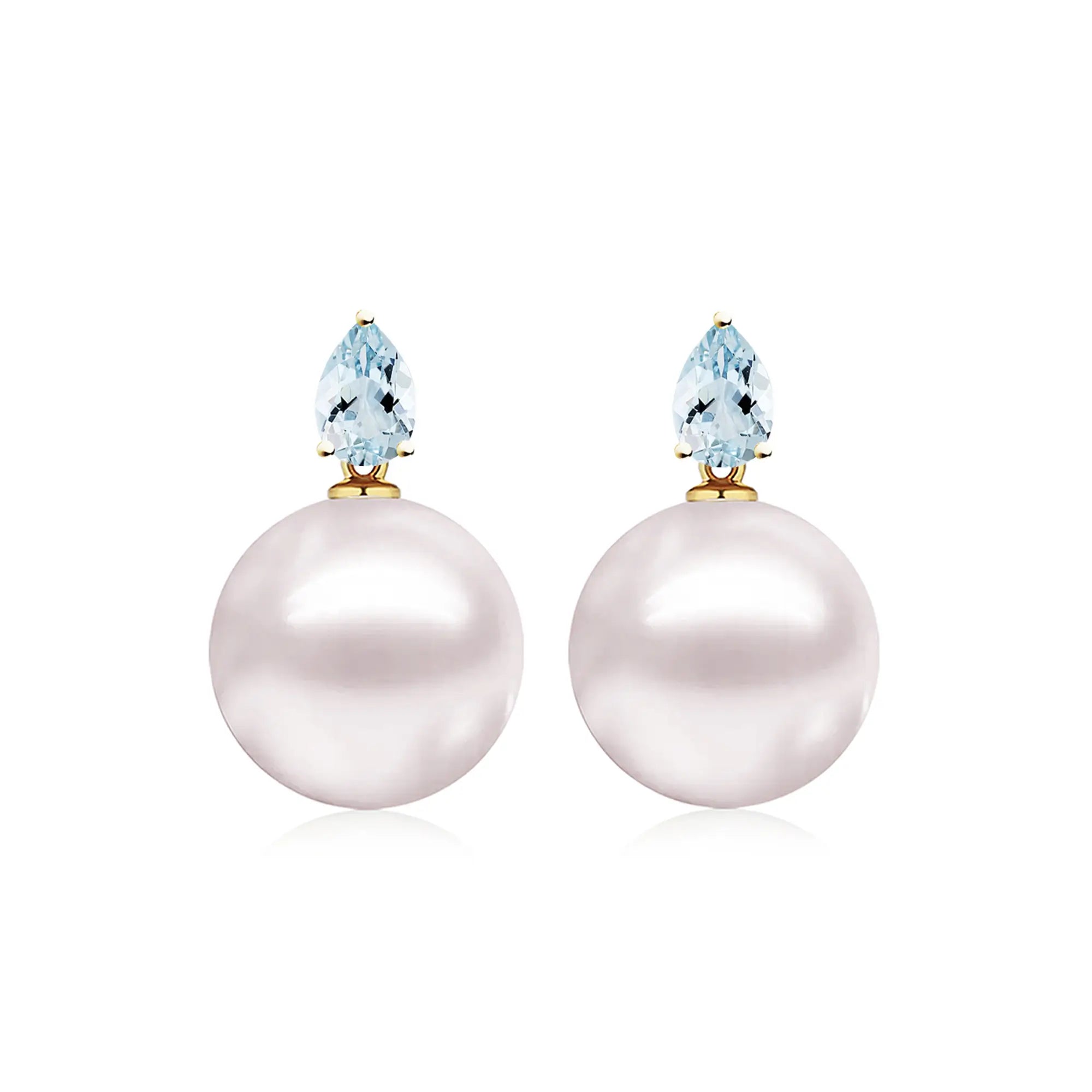 14k yellow gold Venus Tears Aquamarine Round Cultured Pearl 12-13mm Convertible Drop Earrings
