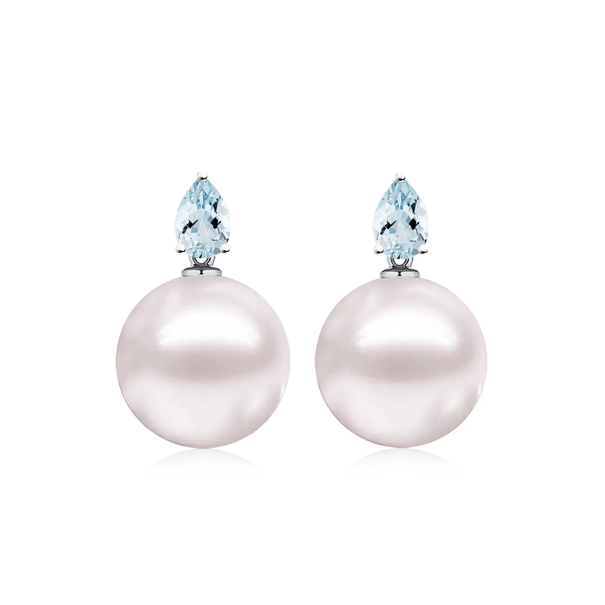 14k white gold Venus Tears Aquamarine Round Cultured Pearl 12-13mm Convertible Drop Earrings