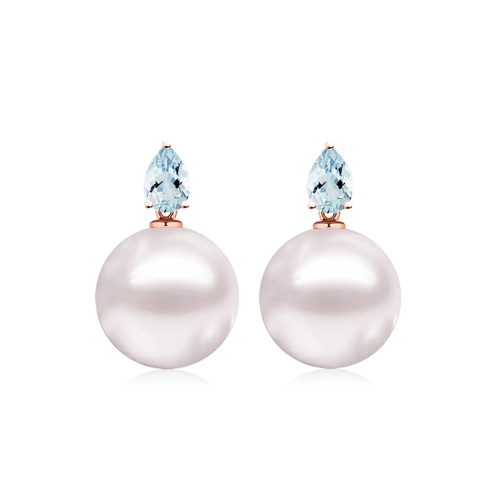 14k rose gold Venus Tears Aquamarine Round Cultured Pearl 12-13mm Convertible Drop Earrings