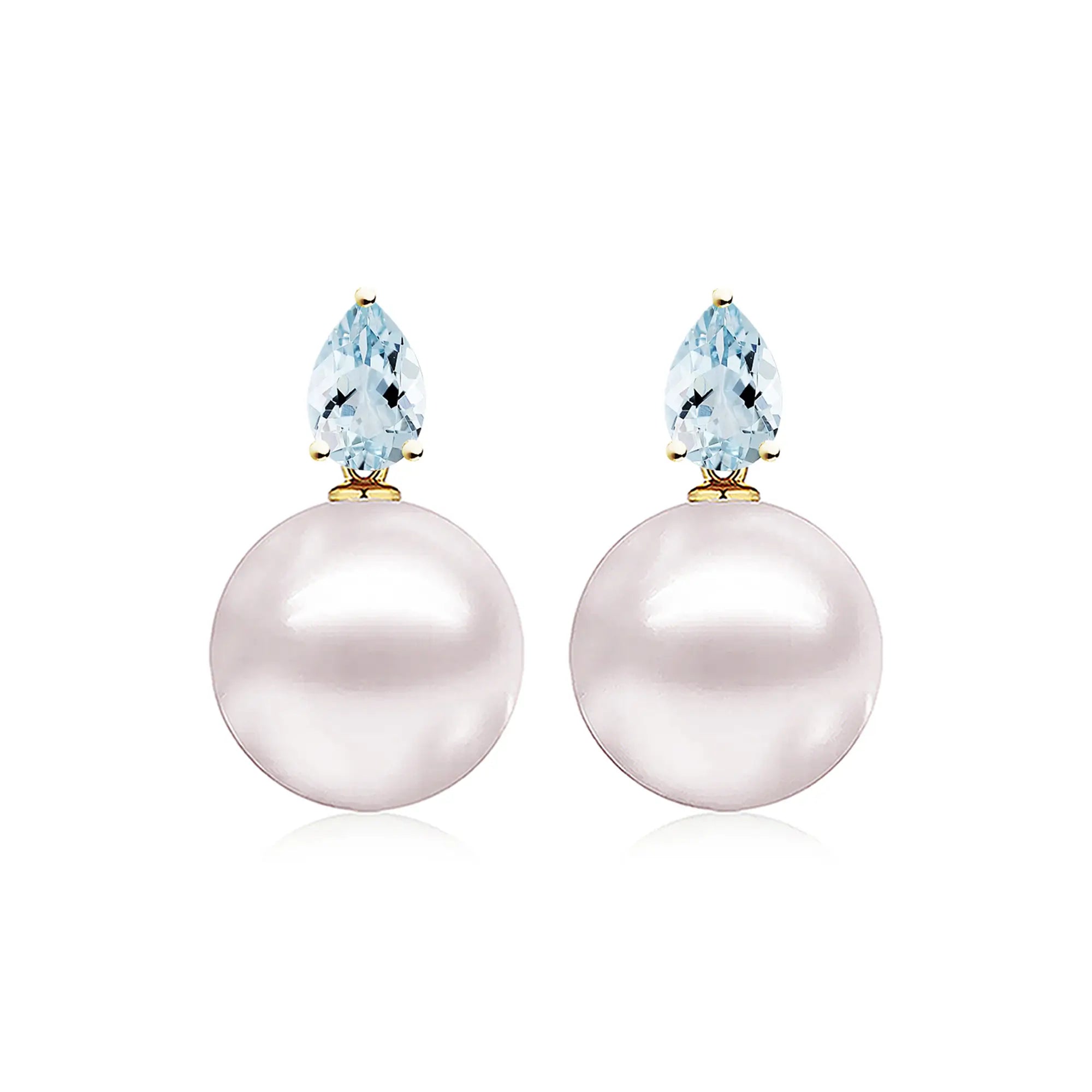 Venus Tears Natural Aquamarine Freshwater Pearl Convertible Earrings in 14k yellow gold
