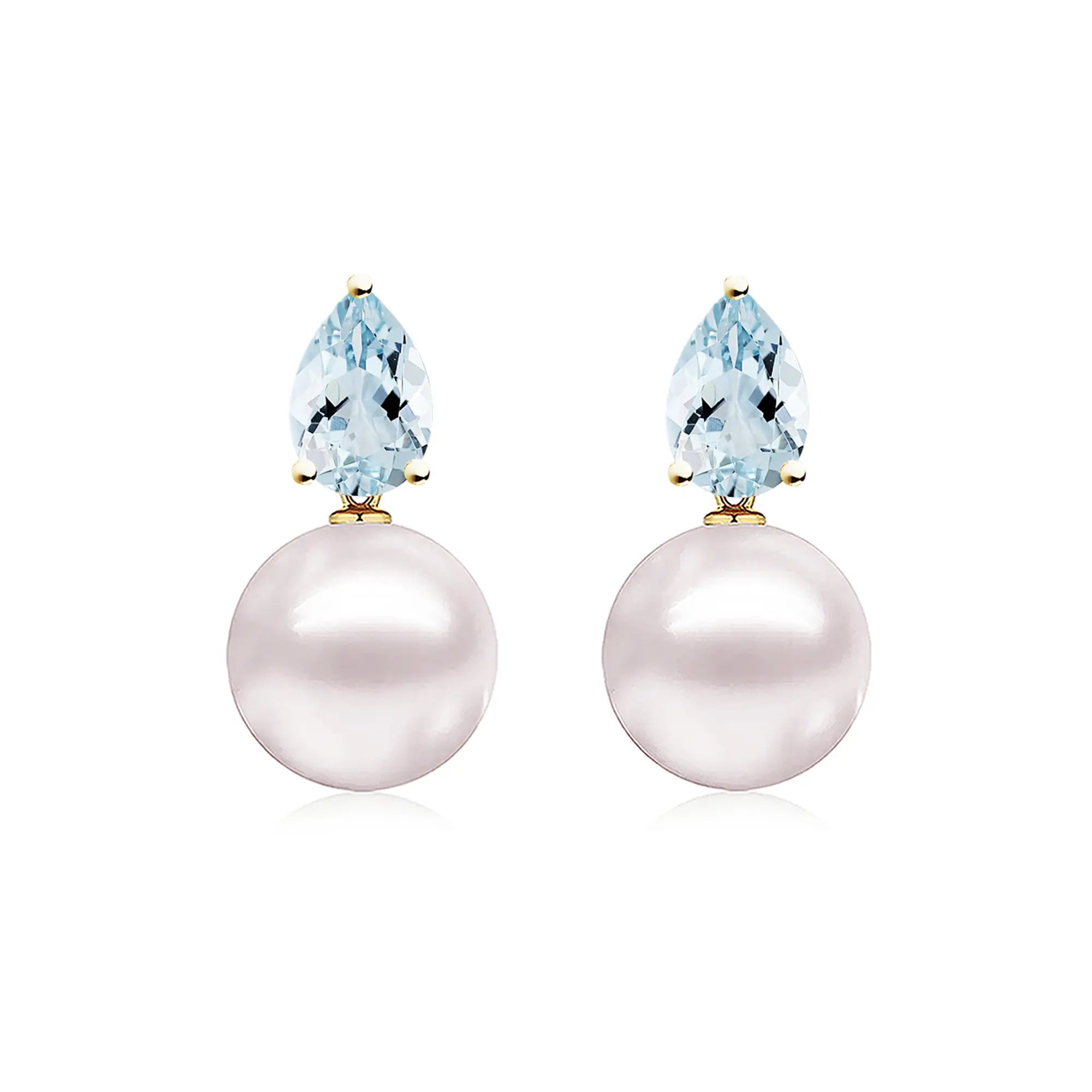 Venus Tears Natural Aquamarine Pearl Convertible Earrings in 14k yellow gold