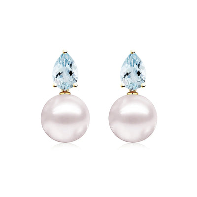 Venus Tears Natural Aquamarine Pearl Convertible Earrings in 14k yellow gold