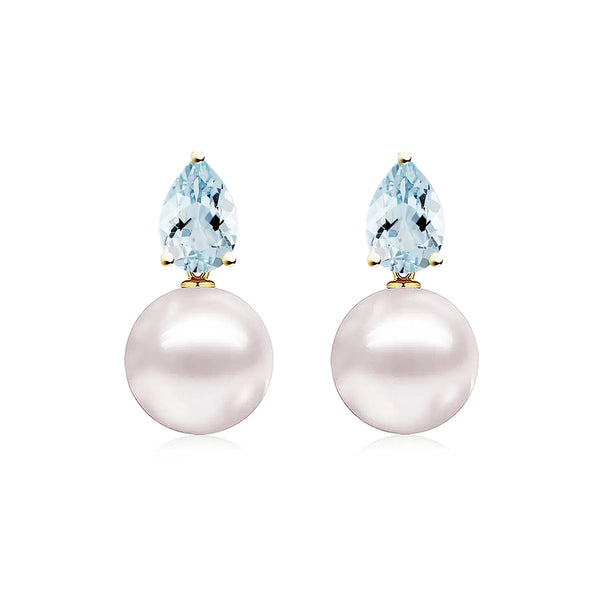 Venus Tears Natural Aquamarine Pearl Convertible Earrings in 14k yellow gold
