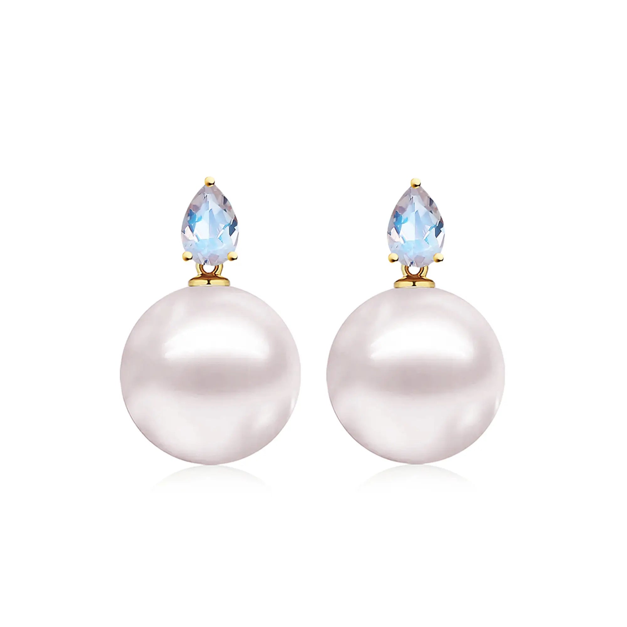 14k yellow gold Venus Tears Moonstone Round Cultured Pearl 12-13mm Convertible Drop Earrings