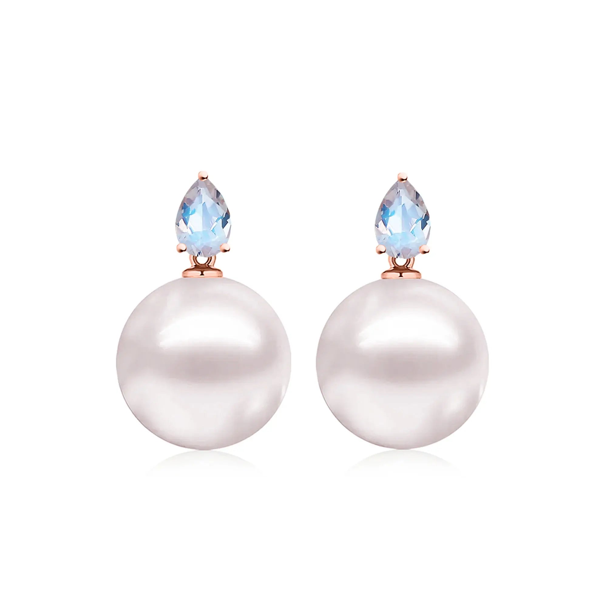 14k rose gold Venus Tears Moonstone Round Cultured Pearl 12-13mm Convertible Drop Earrings