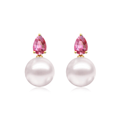 Venus Tears Pink Tourmaline Pearl Convertible Earrings 14k yellow gold