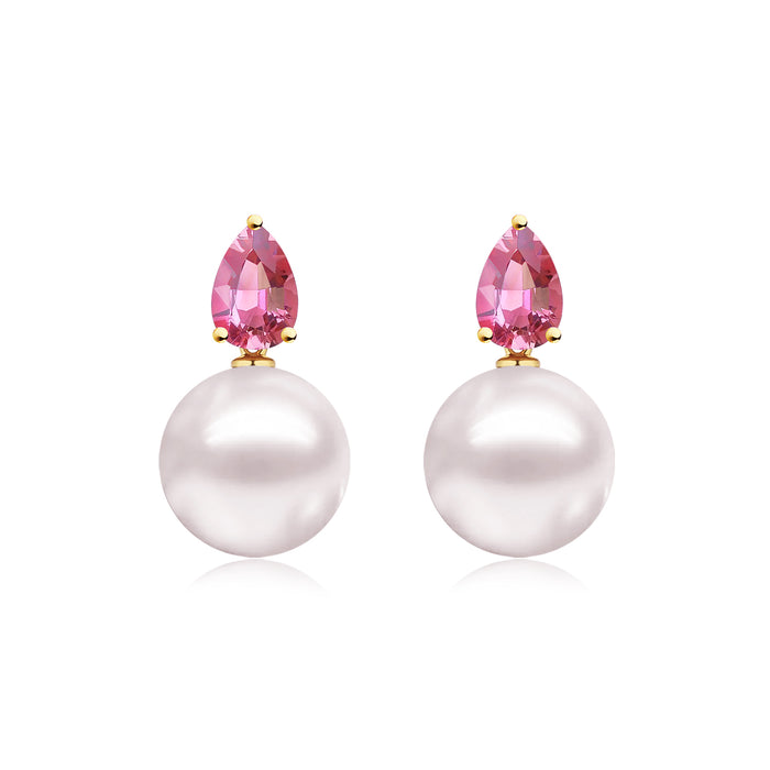 Venus Tears Pink Tourmaline Pearl Convertible Earrings 14k yellow gold