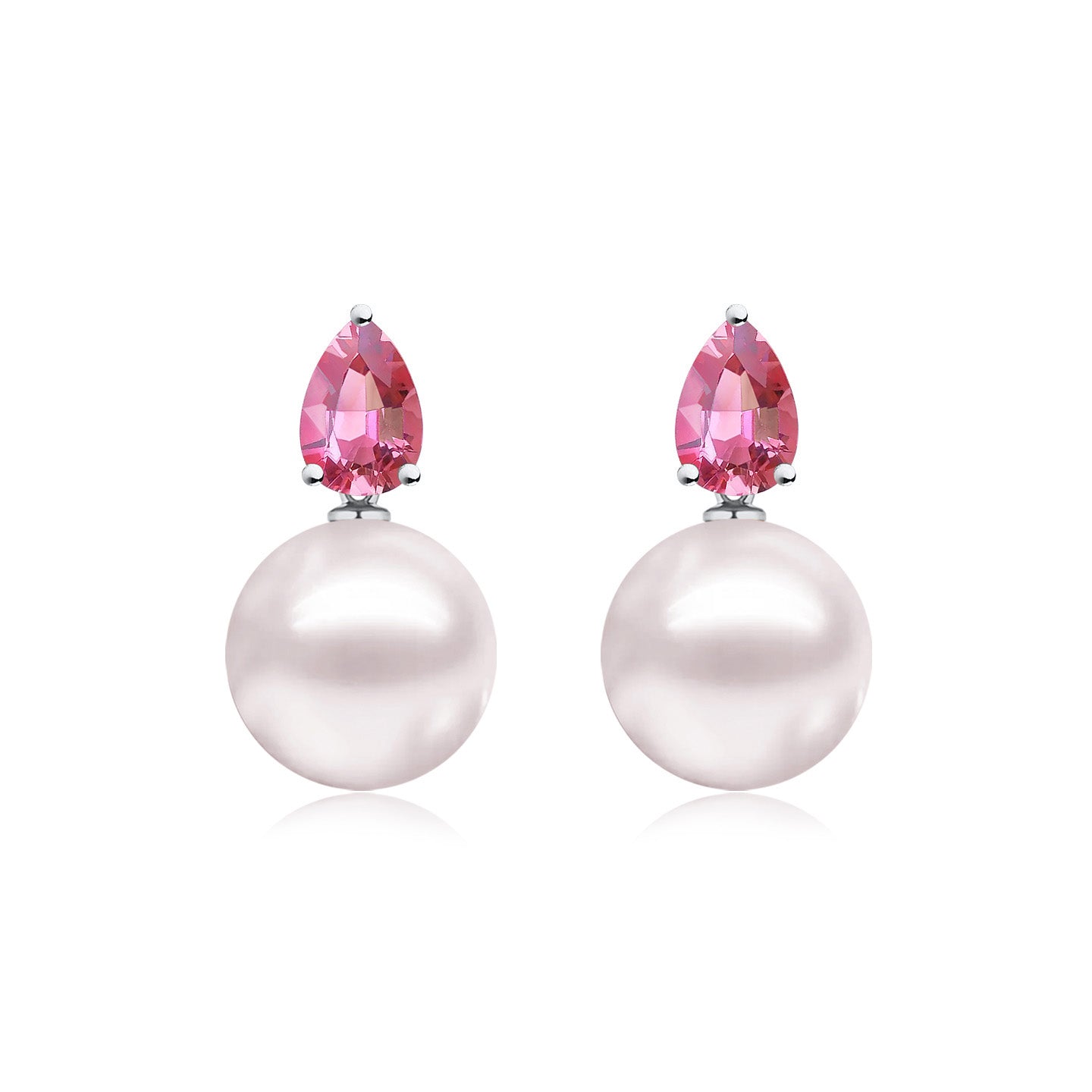Venus Tears Pink Tourmaline Pearl Convertible Earrings 14k white gold