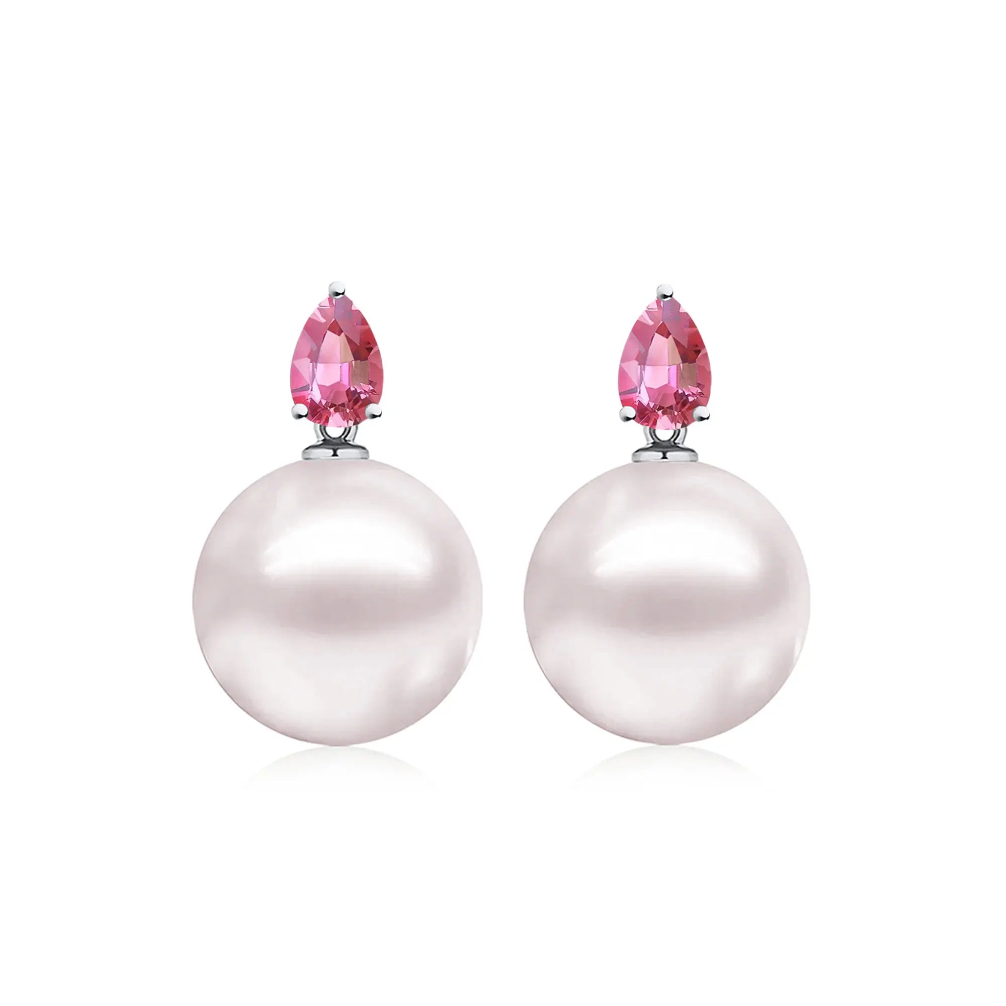 Venus Tears Pink Tourmaline Round Pearl Convertible Drop Earrings 14k white gold 