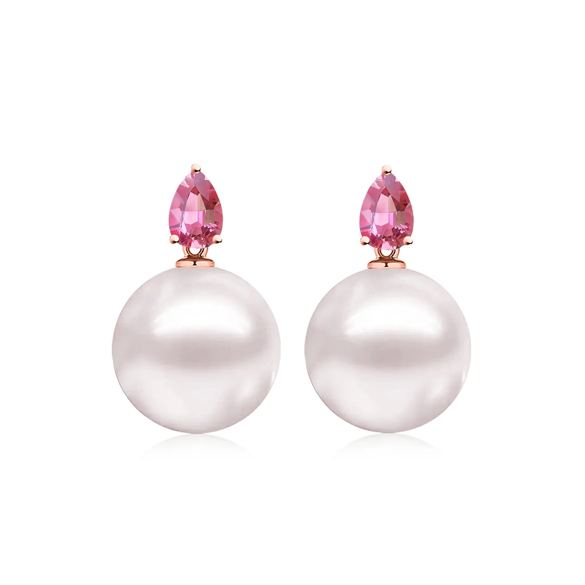 Venus Tears Pink Tourmaline Round Pearl Convertible Drop Earrings 14k rose gold 