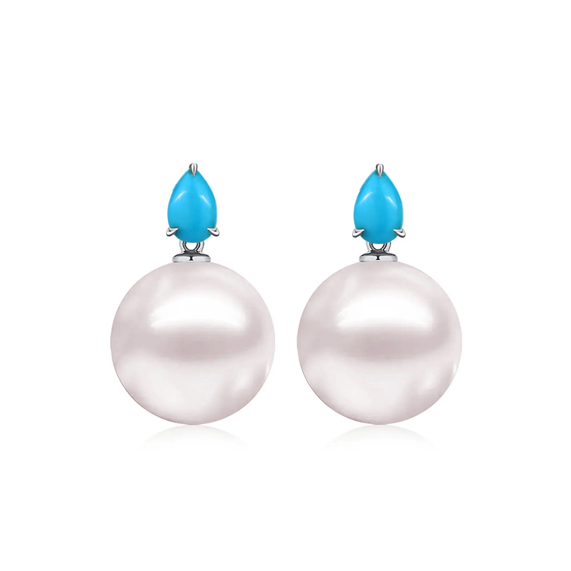 Venus Tears Turquoise 12-13mm cultured Round Pearl Convertible Drop Earrings 14k white gold