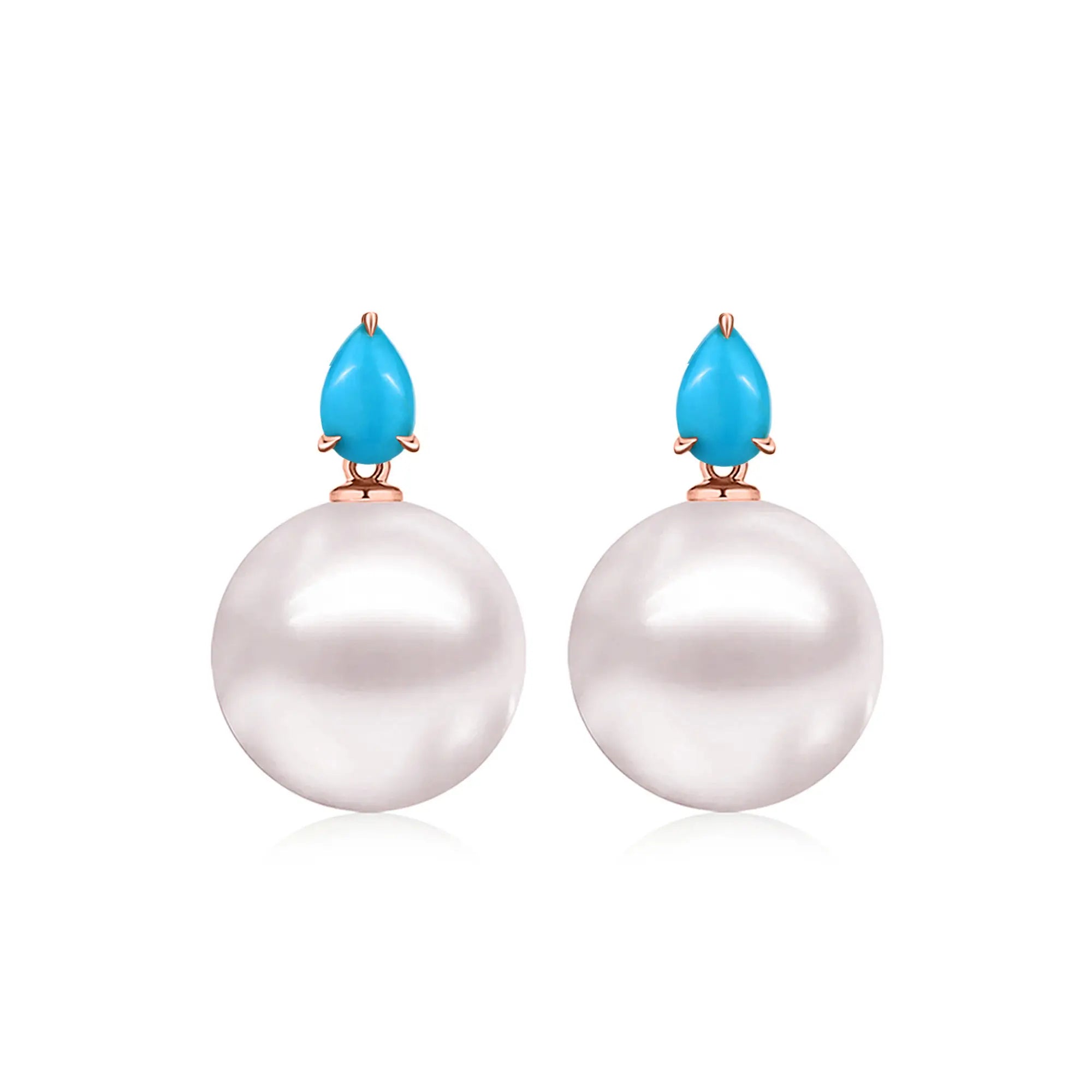 Venus Tears Turquoise 12-13mm cultured Round Pearl Convertible Drop Earrings 14k rose gold