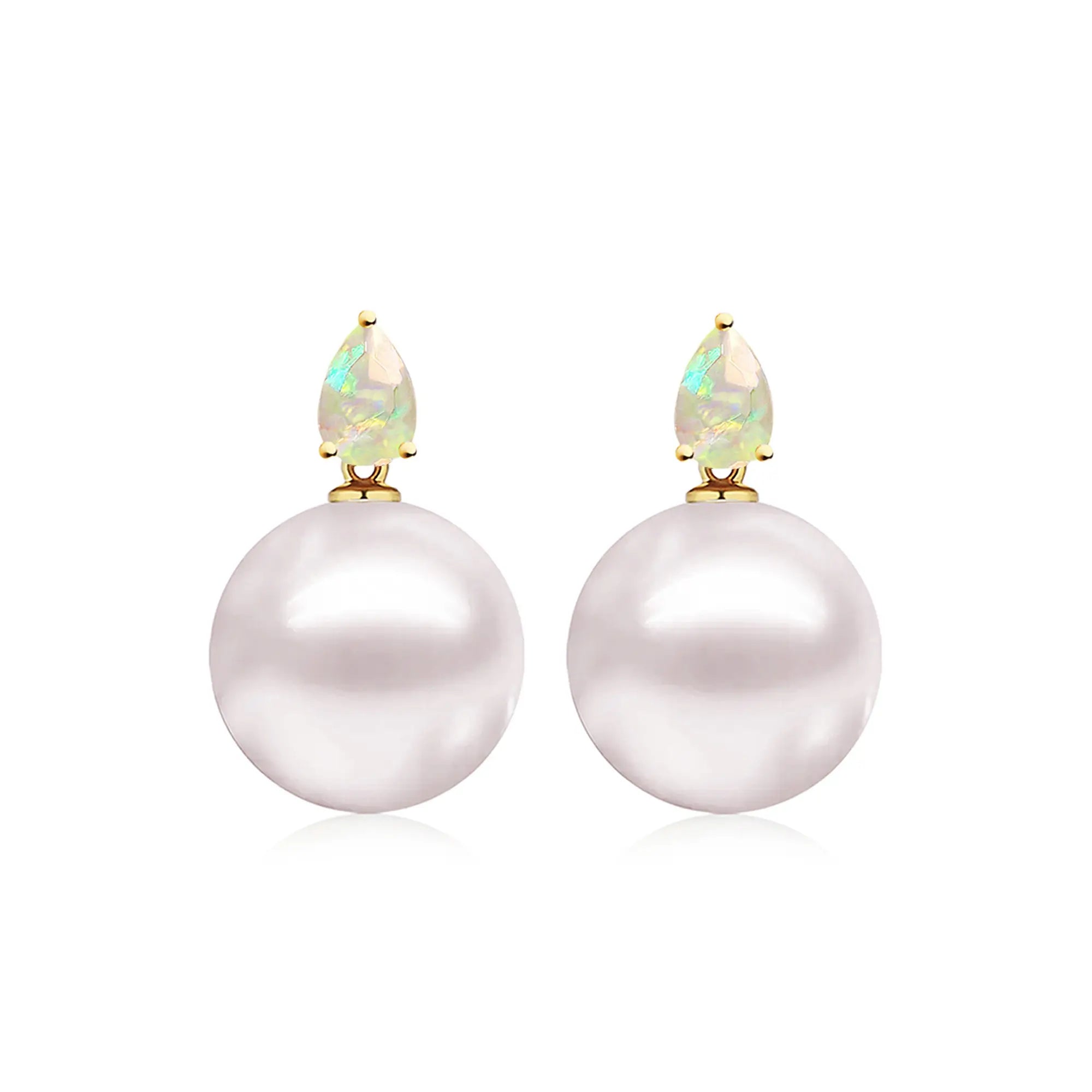 14k yellow gold Venus Tears Fire Opal 12-13mm Cultured Round Pearl Convertible Drop Earrings