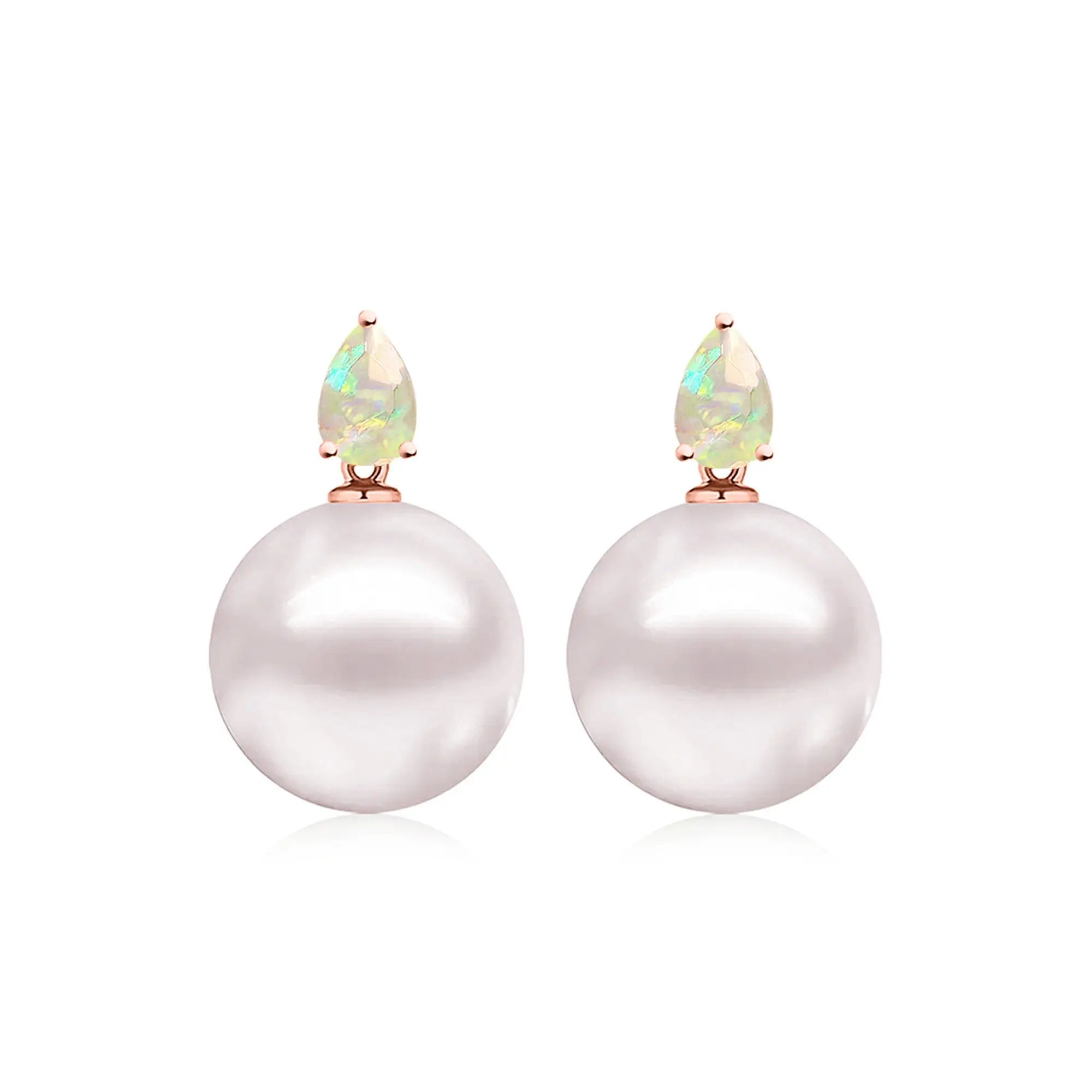 14k rose gold Venus Tears Fire Opal 12-13mm Cultured Round Pearl Convertible Drop Earrings