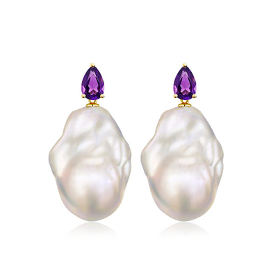 Venus Tears Amethyst Baroque Pearl Convertible Drop Earrings