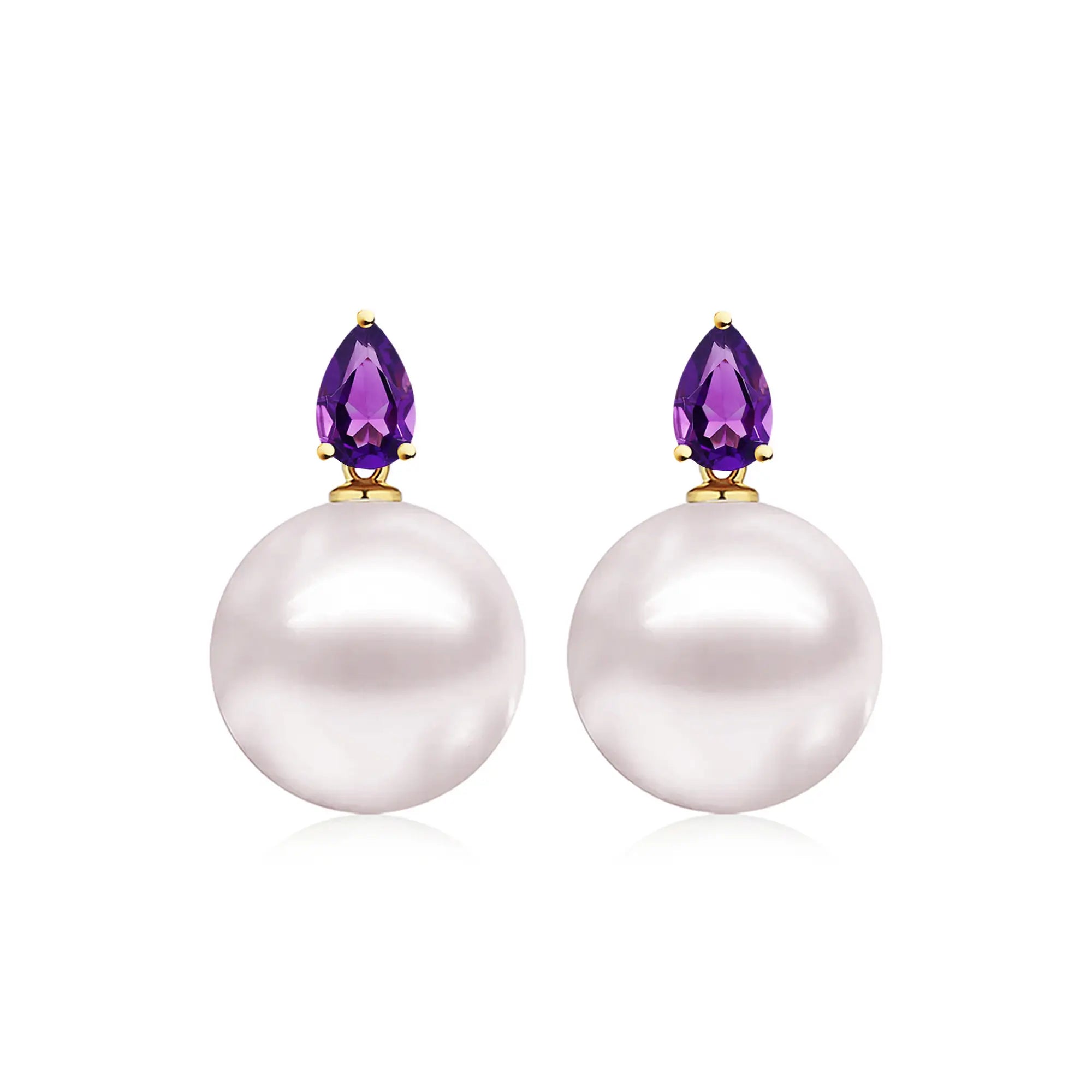 14k yellow gold Venus Tears Amethyst 12-13mm Freshwater Round Pearl Convertible Drop Earrings