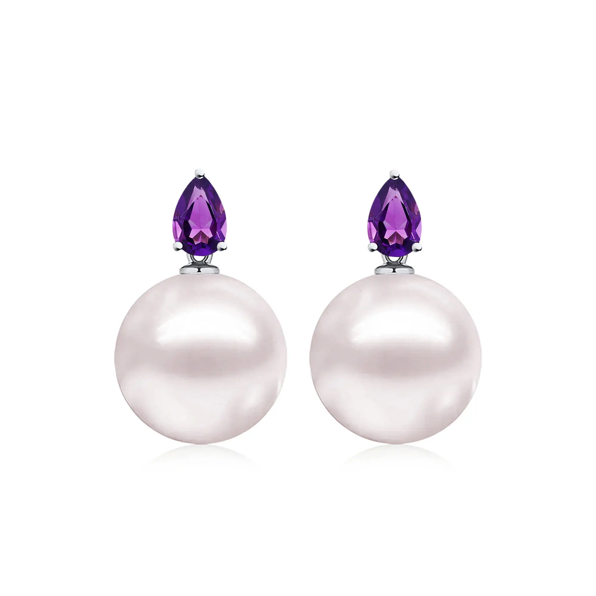 14k white gold Venus Tears Amethyst 12-13mm Freshwater Round Pearl Convertible Drop Earrings