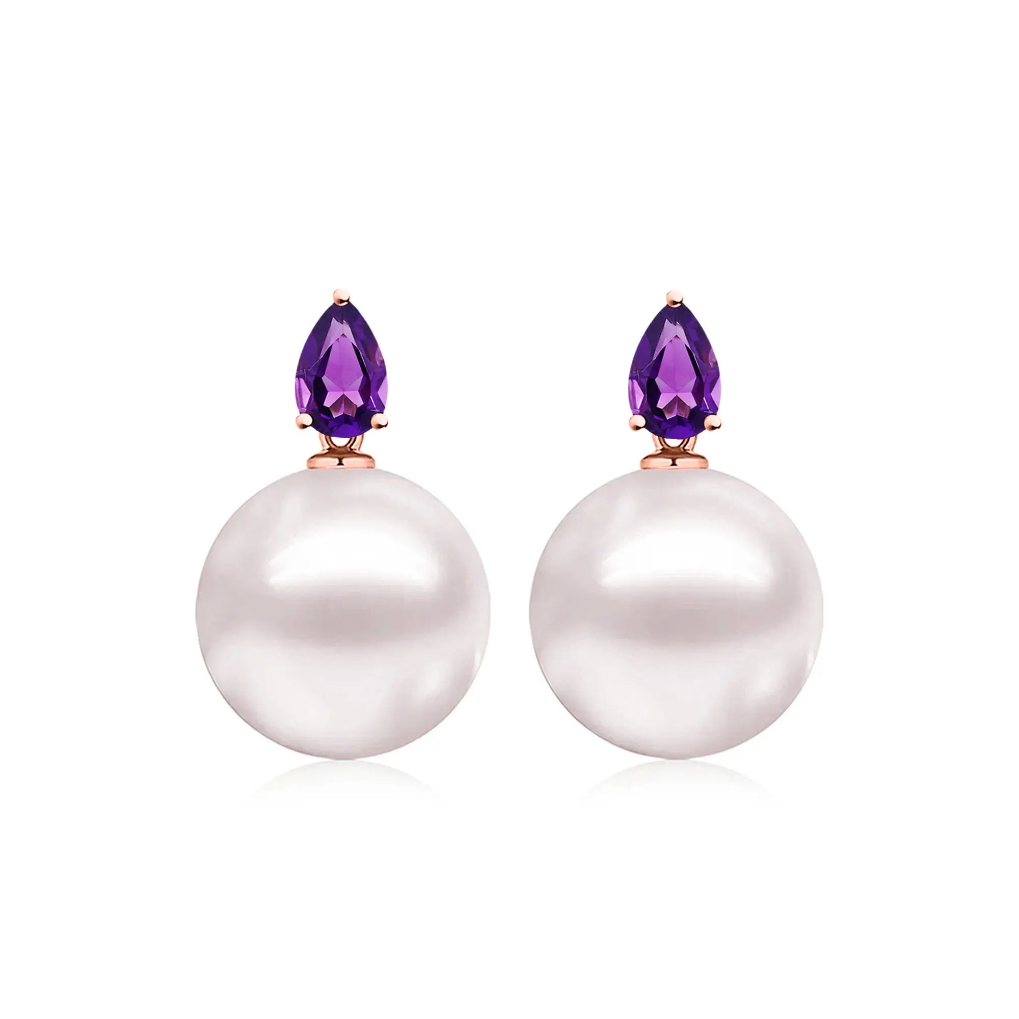 14k rose gold Venus Tears Amethyst 12-13mm Freshwater Round Pearl Convertible Drop Earrings