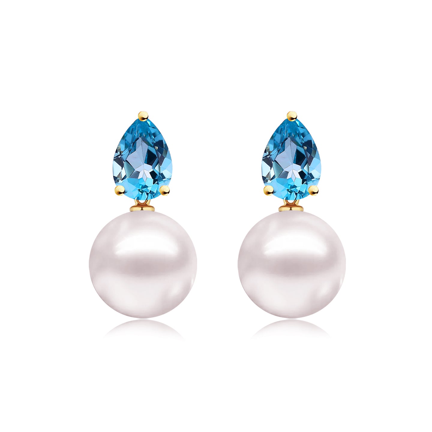 14k yellow gold natural blue topaz cultured pearl convertibe drop earrings 