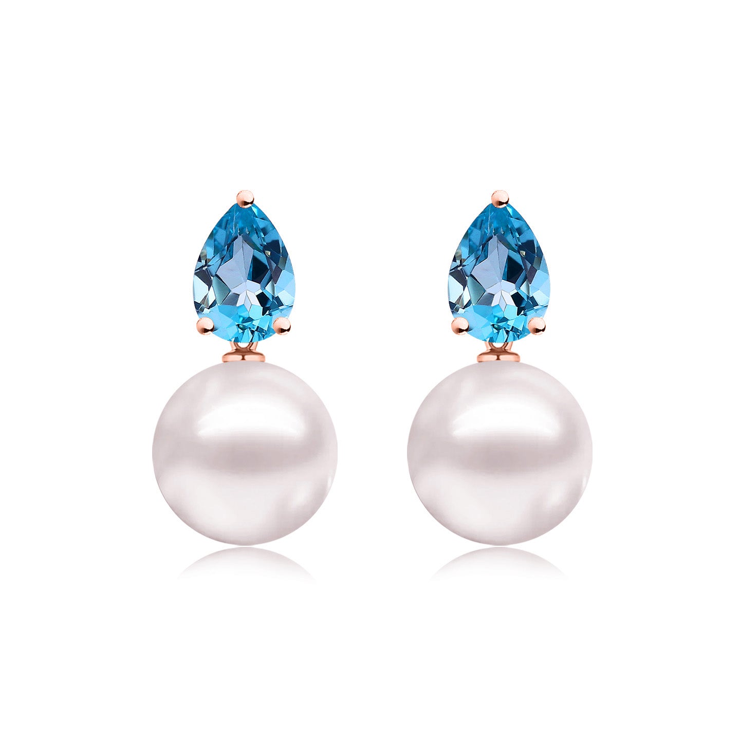 14k rose gold natural blue topaz cultured pearl convertibe drop earrings 