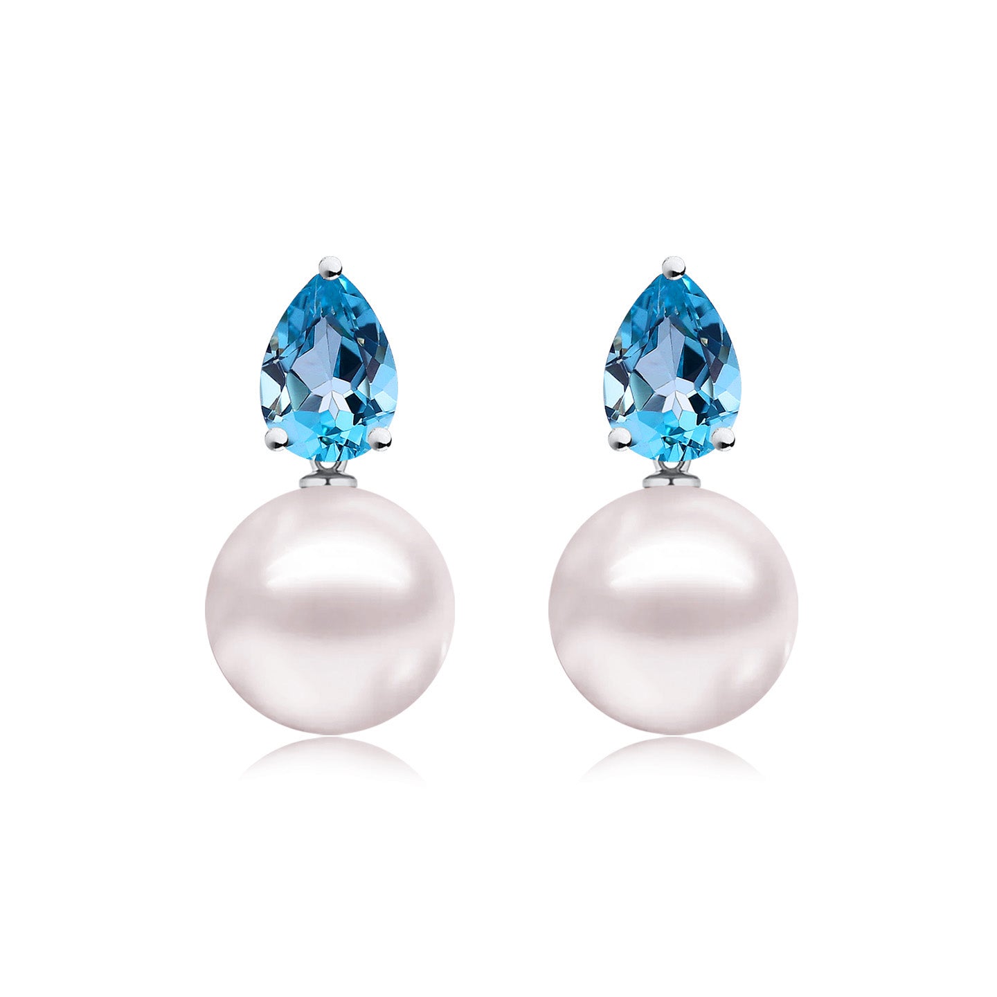14k white gold or sterling silver natural blue topaz cultured pearl convertibe drop earrings 