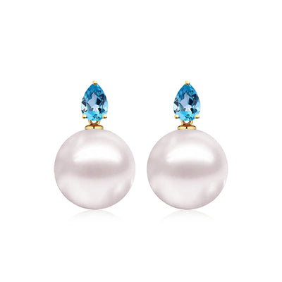 14k yellow gold Venus Tears Topaz 12-13mm Cultured Round Pearl Convertible Drop Earrings