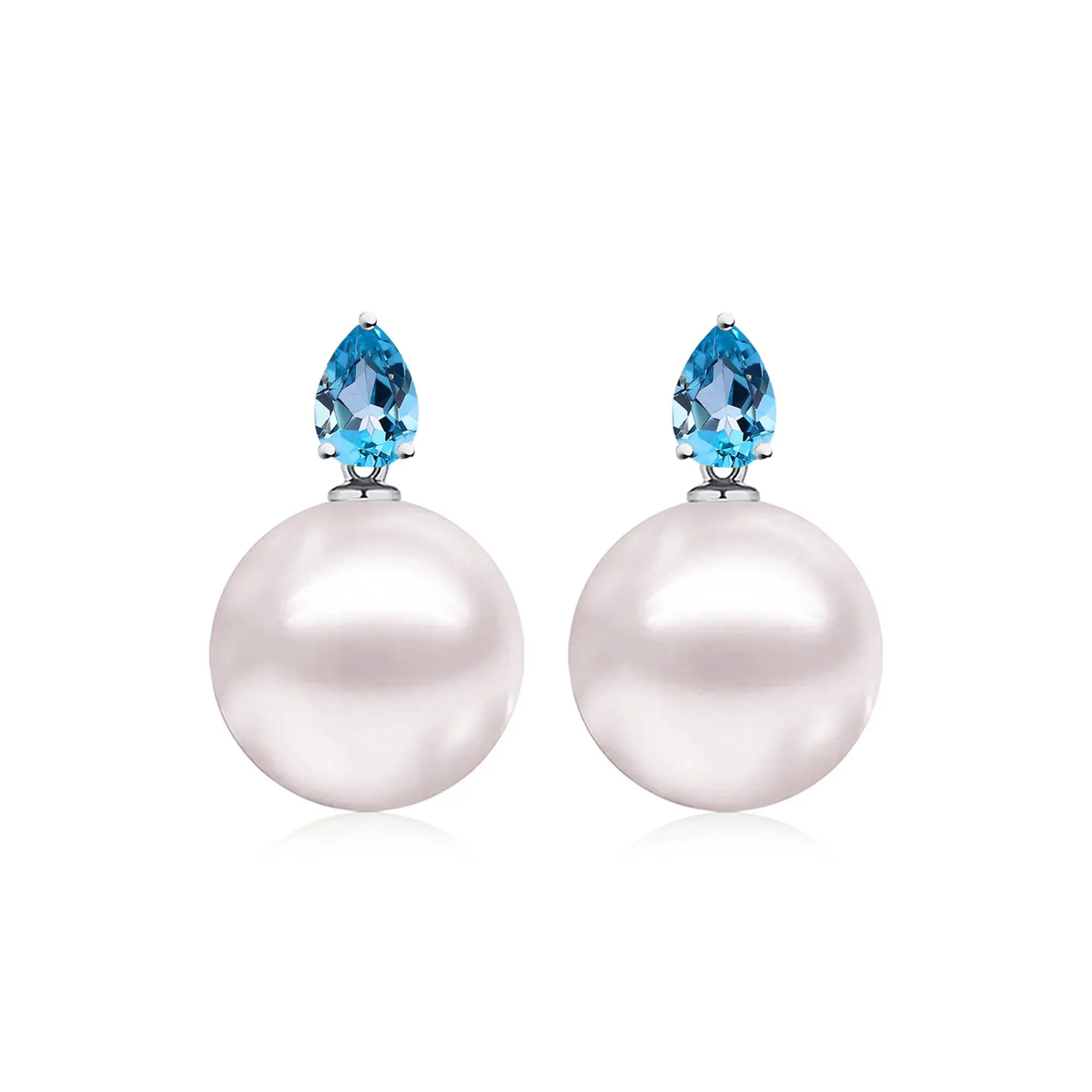 14k white gold Venus Tears Topaz 12-13mm Cultured Round Pearl Convertible Drop Earrings