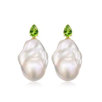 Venus Tears Peridot Baroque Pearl Convertible Drop Earrings