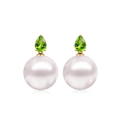 14k yellow gold Venus Tears Peridot 12-13mm Cultured Round Pearl Convertible Drop Earrings