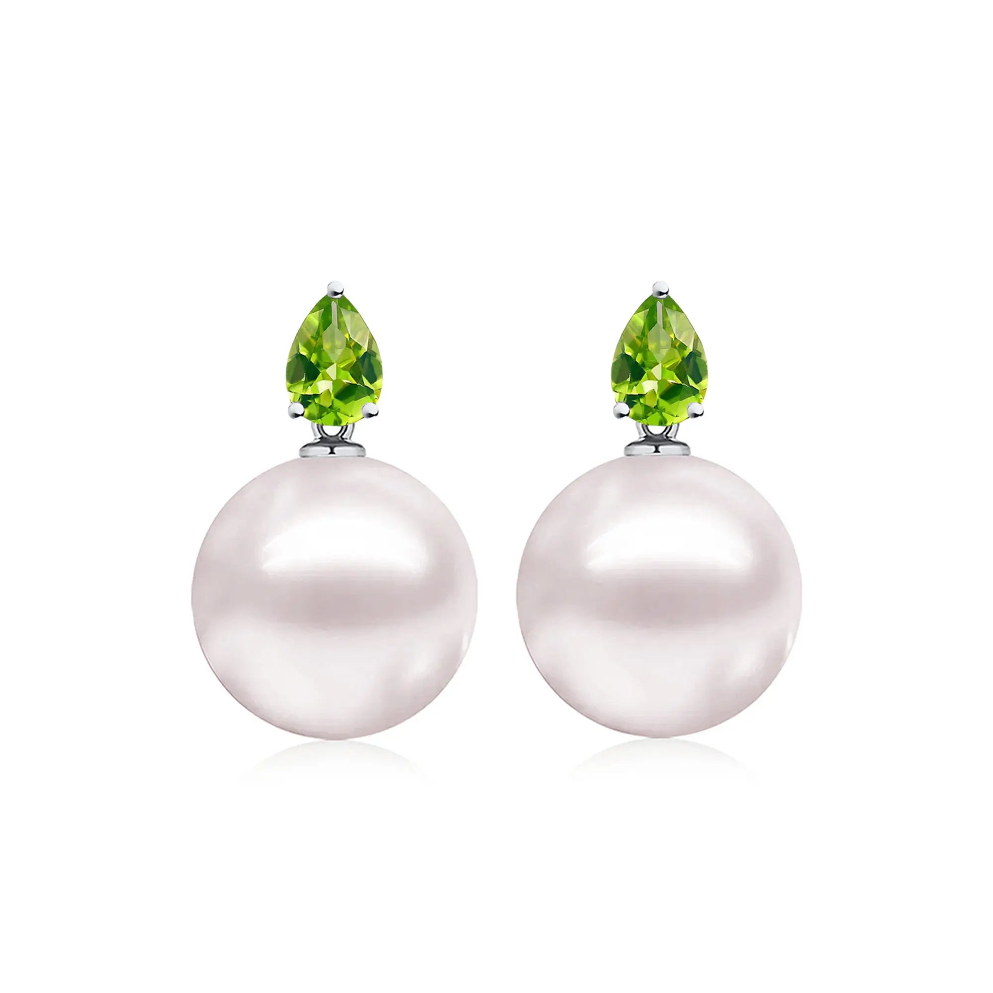 14k white gold Venus Tears Peridot 12-13mm Cultured Round Pearl Convertible Drop Earrings