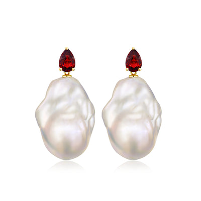 Venus Tears Garnet Baroque Pearl Convertible Drop Earrings