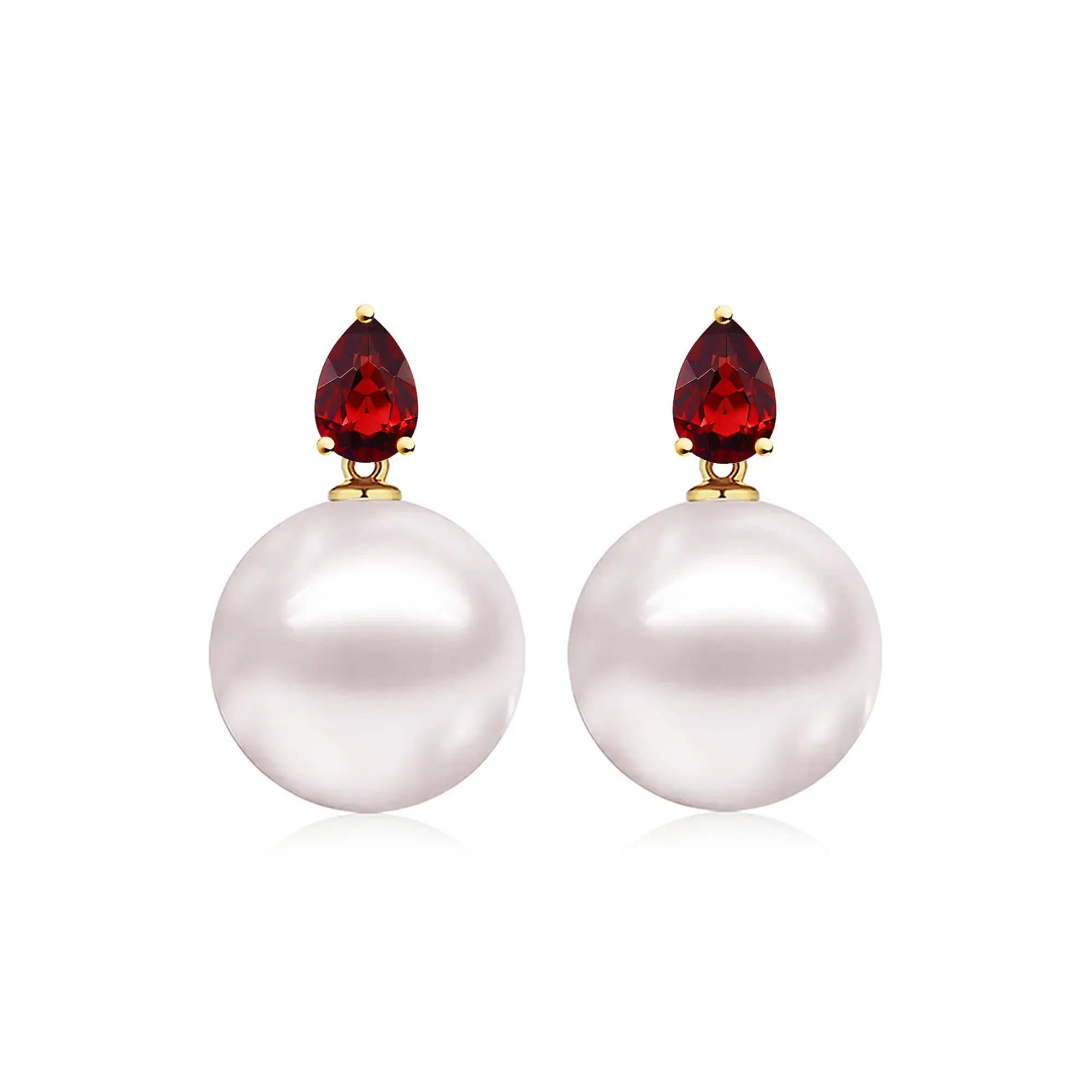 14k yellow gold Venus Tears Garnet 12-13mm Freshwater Round Pearl Convertible Drop Earrings