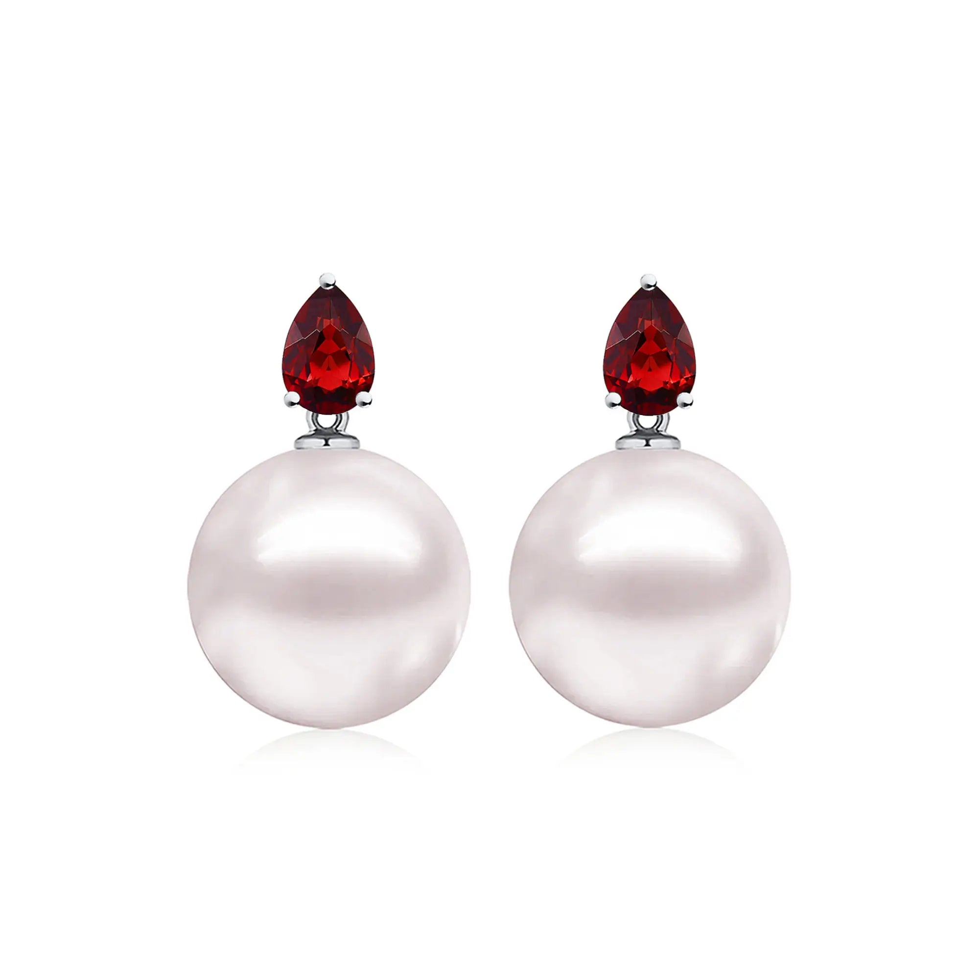 14k white gold Venus Tears Garnet 12-13mm Freshwater Round Pearl Convertible Drop Earrings